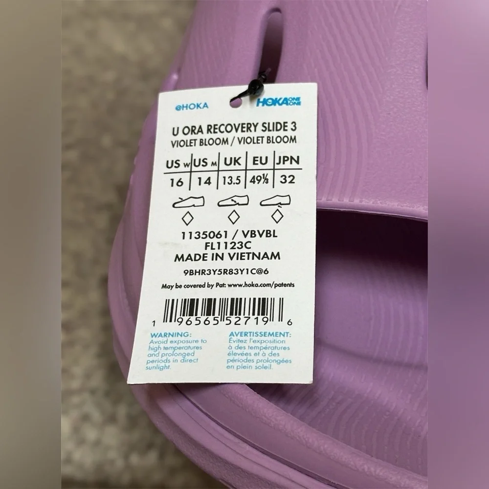 NEW Hoka Ora Recovery Unisex Slides 3‎ in Lilac Purple - Men’s 14/Women’s 16